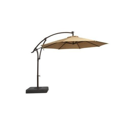 Hampton Bay 11 ft. Offset LED Patio Umbrella in Tan