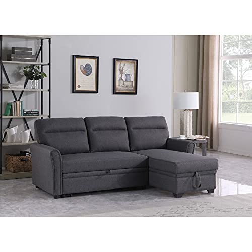 Devion Furniture Fabric Sectional Sofa Easy Assembly Pull Out Sleeper Bed in Gray