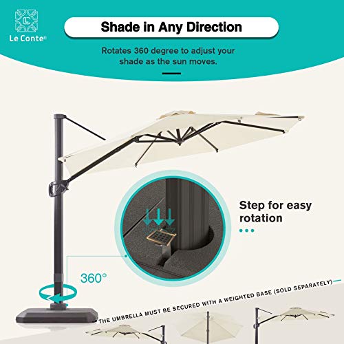 LE CONTE Grenoble 10 ft. Cantilever Umbrella with 360 Degree Rotation | Outdoor Aluminum Offset Patio Umbrella Market Hanging Umbrellas | Solution Dyed Fabric, Tilting and Cross Base (Beige)