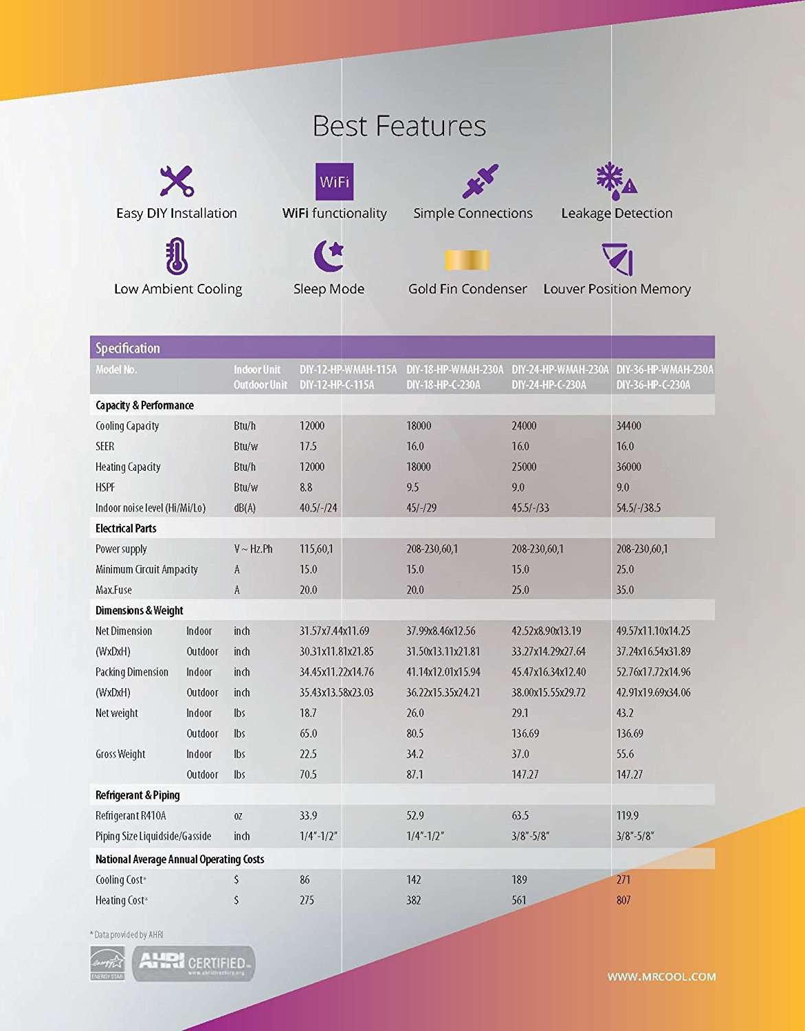 MRCOOL DIY 18000 BTU DIY Mini-Split Air Conditioner & Heater WiFi 16.0 SEER