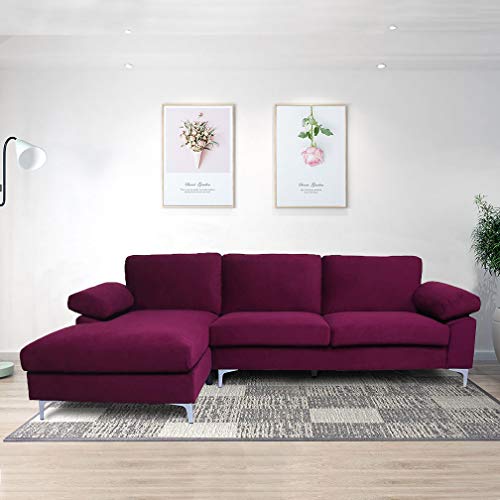 Sectional Couch for Living Room Sectional Sofa with Velvet Fabric and Hard Wood Frame L-Shape Sectional Sofa Couch Purple Sofa
