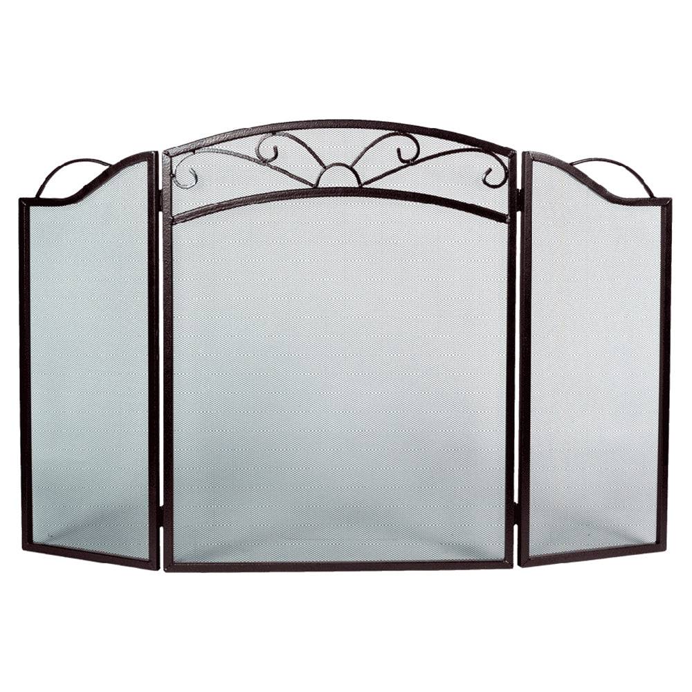 Dagan 3-Fold Arched Bronze Finish Wrought Iron Fireplace Screen