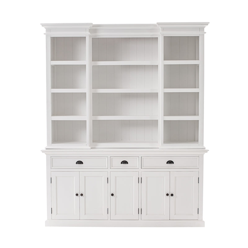 Mahogany Wood Kitchen Hutch Cabinet with 5 Doors 3 Drawers in White