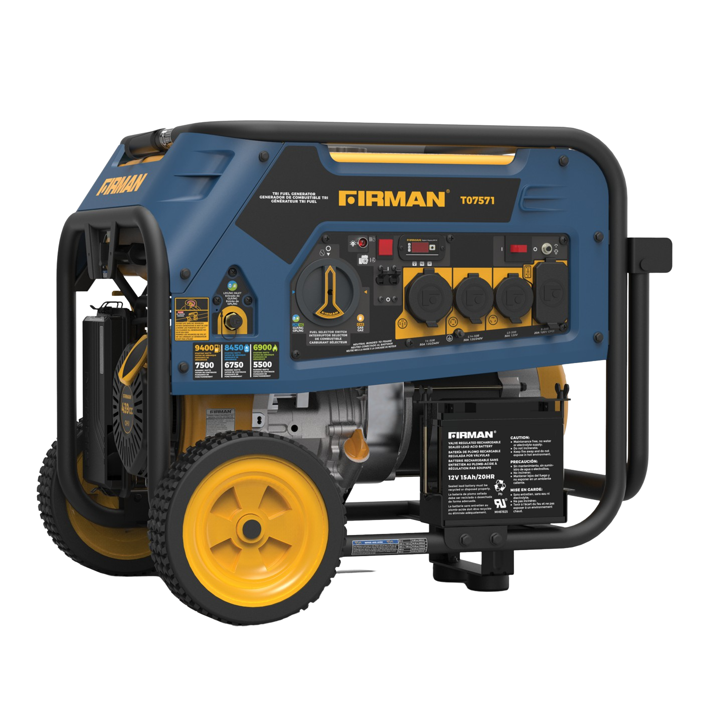 Firman T07571 7500W/9400W Electric Start 50A Tri-Fuel Gas Propane Natural Gas Generator Manufacturer RFB