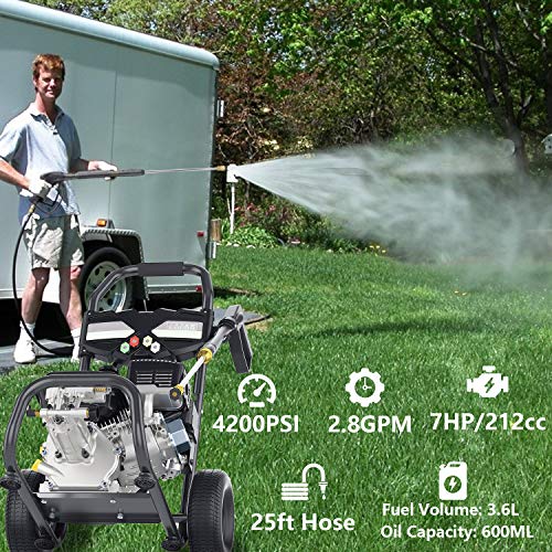 TEANDE 4200PSI Gas Pressure Washer 2.8GPM Power Washer Gas Powered with 25ft High-Pressure Hose, 5 Nozzles, Foam Spray Can (Black)