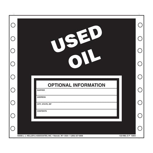 JJ Keller Used Oil Waste Labels (Pack of 500)
