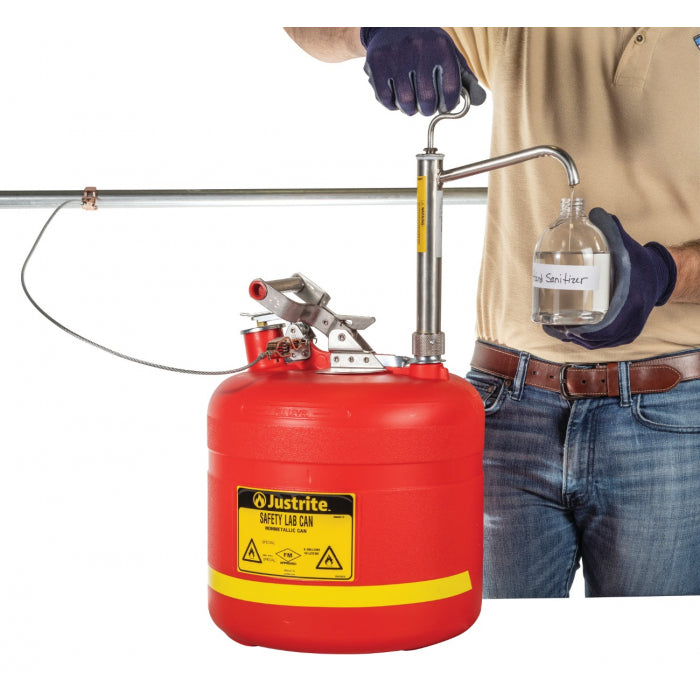 Justrite 5 Gallon Plastic Safety Can, With Stainless Steel Piston Pump