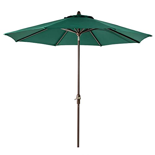 Glitzhome Patio Umbrella, Aluminium Self Tilt and Crank Market Outdoor Table Umbrella with 8 Aluminum Ribs, 9ft Dark Green