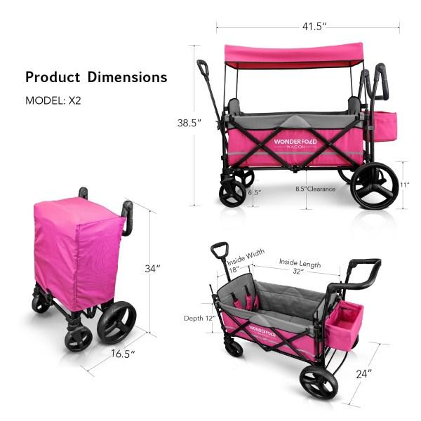 WonderFold Baby X2 Push/Pull 2-Passenger Double Stroller Wagon Pink New