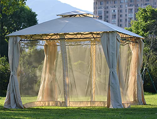 Outdoor Canopy Tent 10x10 Gazebos for Patios, Double Roof Backyard Tent Pop Up Canopy with Netting and Sidewalls, Grill Gazebos for Patios, Lawn, Garden, Backyard and Deck, UV Protection