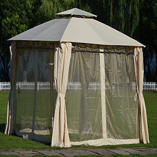 Boutiquespace Quality Double Tiered Grill Canopy, Outdoor BBQ Gazebo Tent with UV Protection, Beige