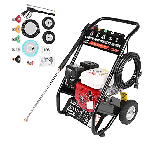 Rpvati Gas Pressure Washer,3300 PSI Petrol Heavy Duty Power Washer,215CC Gasline Power Washer,7.0HP Engine,5 Adjustable Nozzles,26 FT Hose,2L Fuel Tank,for Cars Fences Garden - US Spot (Red)