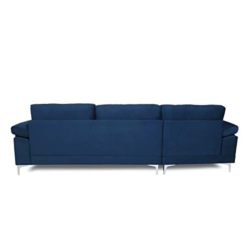Jeerbly Velvet Sectional Couch, Modern Large Left Hand Facing Chaise Recliner L-Shaped Sectional Sofa with Metal Legs 2-seat Couches for Family Living Room (Navy Blue)