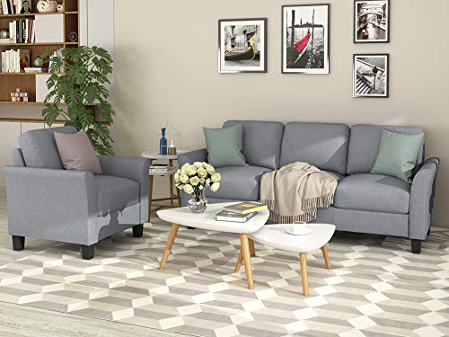 2 Piece Living Room Sofa Set Modern Linen Fabric Upholstered Couch Furniture Sets Including 3-Seat Sofa Couch and Single Sofa Chair Sofas for Living Room Apartment or Office (1+3-Seat) Couches