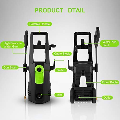 TEANDE 3500 PSI Electric Pressure Washer, High Pressure Washer, Professional Washer Cleaner Machine with 4 Interchangeable Nozzles,2.6 GPM,1800W(Green)
