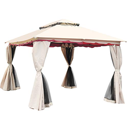 Tangkula 13x10 Feet Patio Steel Gazebo, Large Outdoor Canopy Gazebo with Netting, Side Walls, Zippers, 2 Tier Roof, Steel Canopy Gazebo for Patio, Yard, Garden