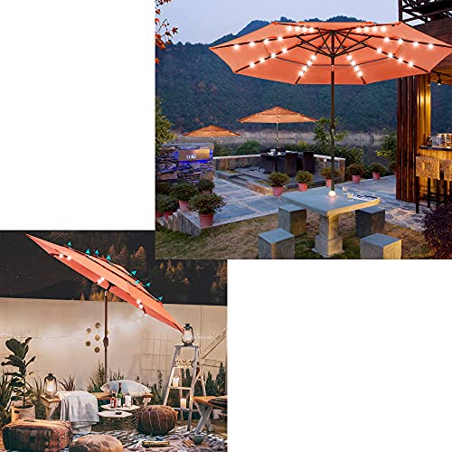 Pagoda Led Lighted Umbrella Tilt And Crank With Push Button Outdoor Large Portable Patio Umbrella Picnic Table Shade Backyard Courtyard Lawn Deck Beach Store Pool,orange