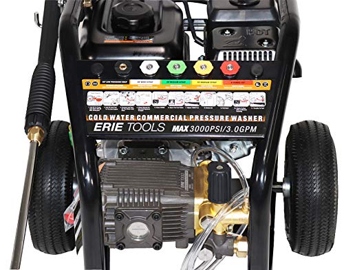 Erie Tools 3.0 GPM 3000 PSI Cold Water High Pressure Power Washer 6.5 HP Gasoline Engine with Gun Wand Hose and Nozzles
