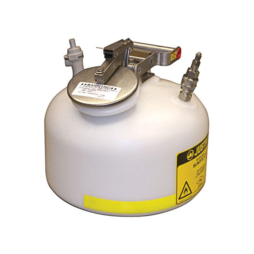 Justrite Quick-Disconnect Round, In-Flow Safety Can, Stainless Steel, Or Polypropylene Fittings, 2 Gallon, Poly
