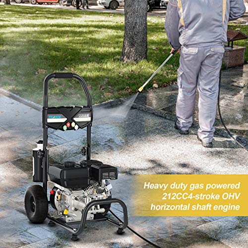 TEANDE Gas Pressure Washer 4200PSI 212CC Pressure Washer 2.8GPM Gasline Power Washer, 5 Adjustable Nozzles,1Gallon Flue Tank (Black)