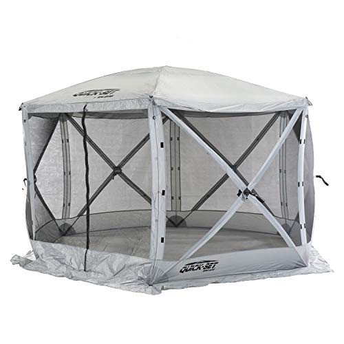 CLAM Quick-Set Escape 11.5 x 11.5 Foot Portable Pop-Up Outdoor Camping Gazebo Screen Tent 6 Sided Canopy Shelter with Ground Stakes & Carry Bag, Gray