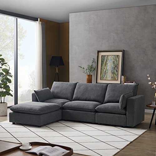 Merax 2 Pieces L Shaped Upholstered Sofa Couch, 3-seat Sofas with Removable Ottoman, Corner Couch Living Room Furniture Set