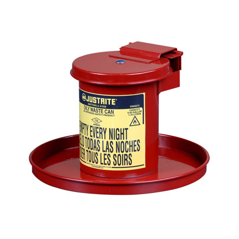 Justrite Benchtop Solvent Safety Can for Long Cotton Tipped Applicators, 0.45 Gallon, Self-Closing Lid