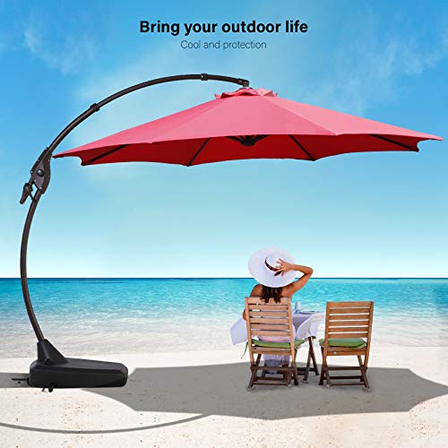 12 FT Cantilever Patio Umbrella Goognice Large Outdoor Heavy Duty Offset Hanging Umbrella with Base Aluminum Alloy Pole for Swimming Pool, Garden, Porch, Deck, Lawn, Backyard and Restaurant
