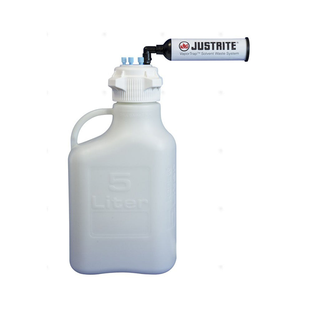Justrite VaporTrap™ Carboy with Filter Kit, 5L HDPE, 83mm Cap, 6 Ports 1/8
