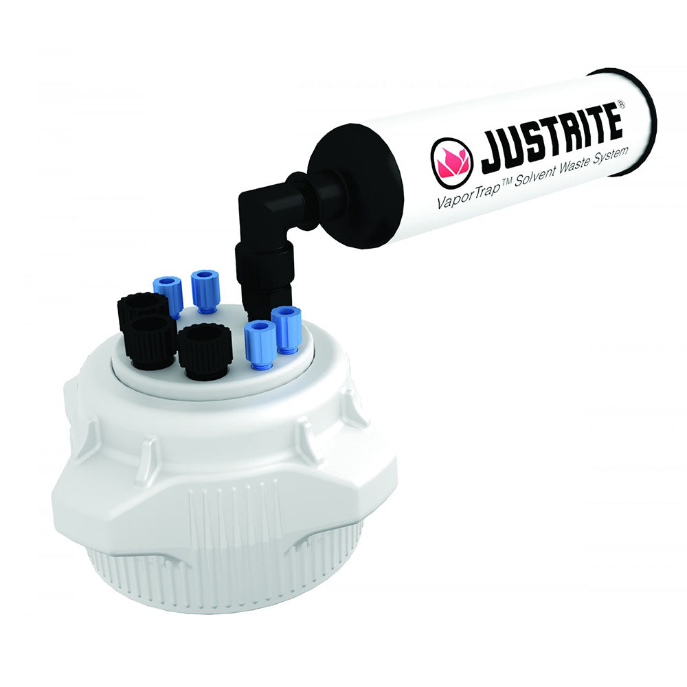 Justrite VaporTrap™ Cap with Filter Kit, 83mm Cap, 4 Ports 1/8” OD Tubing, 3 Ports 1/4