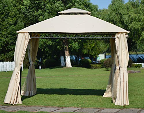 XINdream Patio Gazebo, 10.5 x 10.5 Outdoor Gazebo with Double Tiered Fully Enclosed Zippered Curtains, Waterproof Canopy Patio Grill Gazebos with Mosquito Netting for Patios BBQ (Khaki)