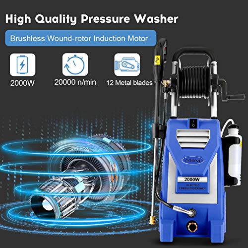 Pressure Washer mrliance 3800PSI Electric Pressure Washer 2000W Power Washer 3.0 GPM High Power Washer Surface Cleaner Machine with Hose Reel & Detergent Tank & 5 Nozzles (Blue)
