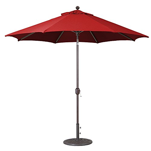 Galtech 9-Ft (Model 737) Deluxe Auto-Tilt Umbrella w/Jockey Red Sunbrella Fabric & Antique Bronze Frame