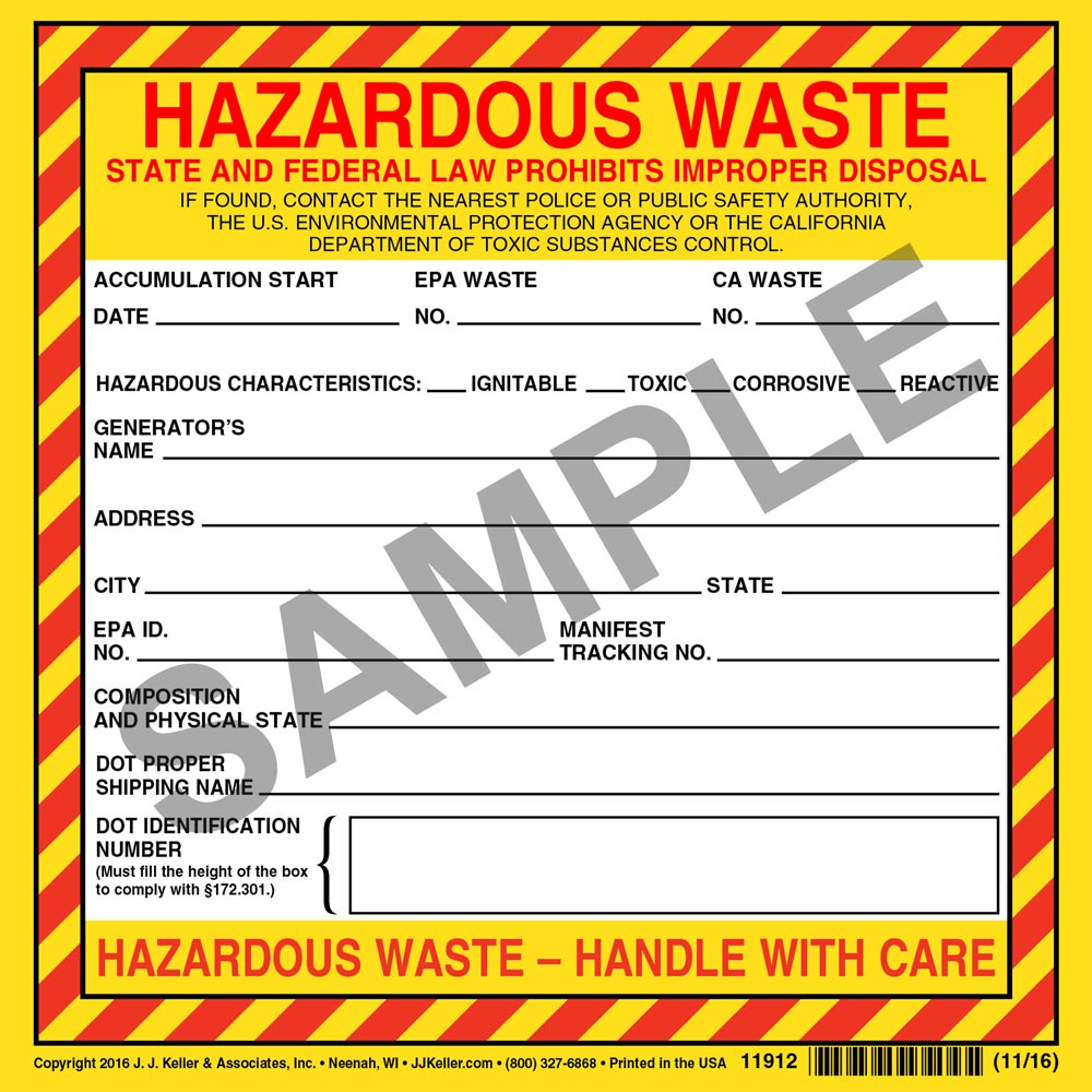 JJ Keller California Hazardous Waste Label - Vinyl, Continuous Format (Pack of 500)