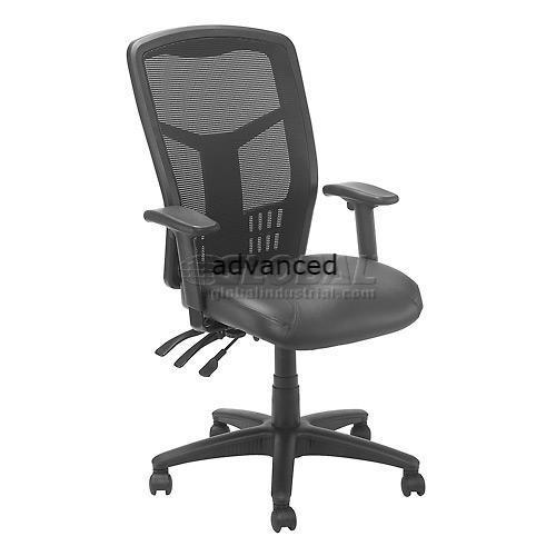 Multifunction Mesh Office Chair with Arms - Leather - Black