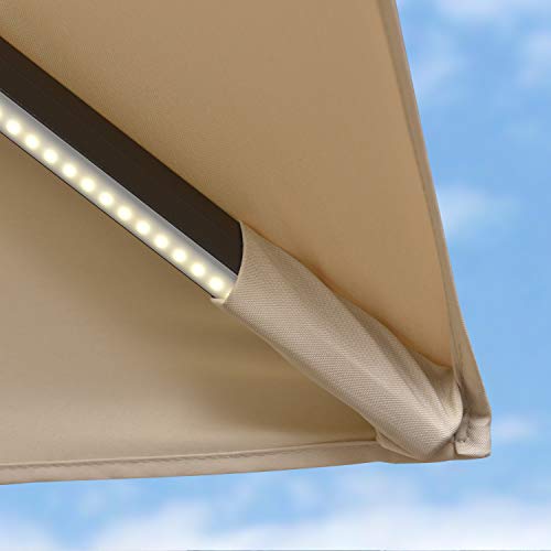 PURPLE LEAF 10 Feet Patio Umbrella Outdoor Cantilever Solar Powered LED Swivel Square Umbrella Aluminum Offset Umbrella with 360-degree Rotation for Garden Deck Pool Patio, Beige