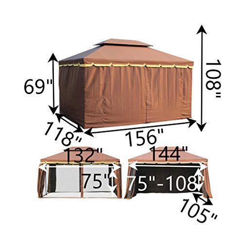 Outsunny 10' x 13' Outdoor Patio Gazebo Canopy with 2-Tier Polyester Roof, Vented Mesh Sidewall, & Strong Aluminum Frame
