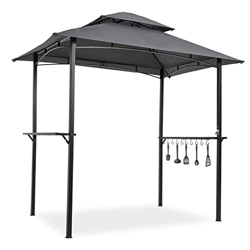 ZHAOH Gazebo Tent Double Tier Piano Top Canopy and Steel Frame with Hook and Bar Counterpunch, Shelter Tent, Outside Grill Gazebo 8 X 5 -Grey, Outdoor Awning