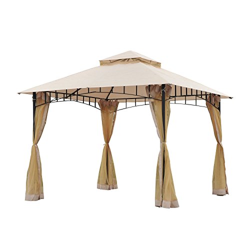 Outsunny 10’x10’ Steel Outdoor Gazebo Canopy with Mesh Protective Netting, Smart Double-Tier Roof Build, & Modern Style