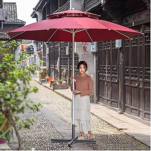 ンリアンに聞-花ラック Outside Umbrella for Patio Patio Umbrella Double Layer Beach Canopy Sun Umbrella for Outdoor Fishing Camping Shelter Adjustable(Color:Red)
