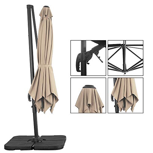 U-Eway 10ft Cantilever Offset Patio Umbrella Stand - Aluminum Polyester 360 Degree Rotating Swing function Cross bottom Easy Tilt Steel Offset Smooth Sliding Handle Shading Square (Beige)