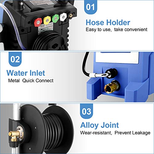 Pressure Washer mrliance 3800PSI Electric Pressure Washer 2000W Power Washer 3.0 GPM High Power Washer Surface Cleaner Machine with Hose Reel & Detergent Tank & 5 Nozzles (Blue)