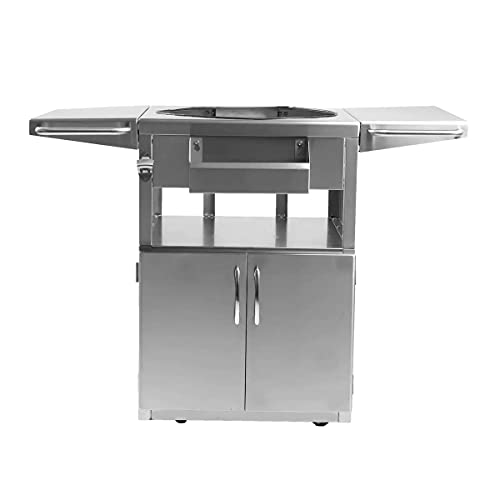 BBQGuys Signature Stainless Steel Grill Cart for 18-Inch Kamado Grill - Fits The Blaze Kamado, Big Green Egg Large, & Kamado Joe Classic - BBQ-KGC-SS