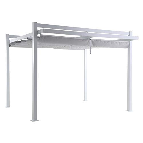 Pergola - Gazebo 11.75' X 9.8' with Sliding Canopy - Aluminum, No Rust - with Adjustable Shade Function - Outdoor Backyard Patio - White