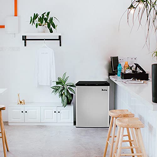 AC115V/60Hz 60L/ 2.1 CU.FT Single Door Vertical Freezer Stainless Steel Panel for Home & Office Black