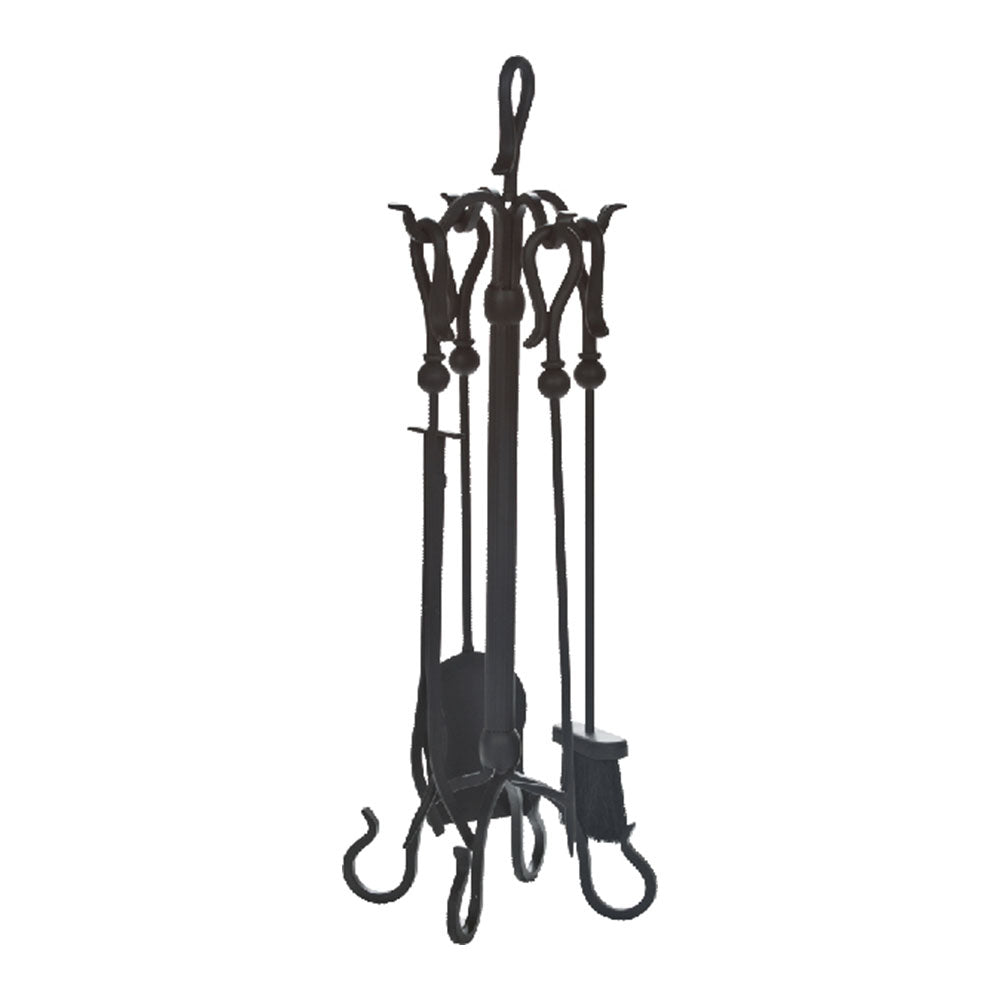 Dagan 5813 5-Piece Black Wrought Iron Fireplace Tool Set