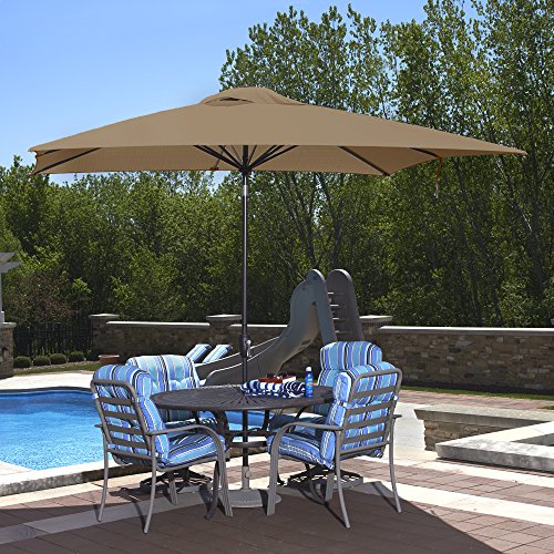 Island Umbrella NU5448ST Caspian Rectangular Market Umbrella, 8' x 10', Stone Olefin