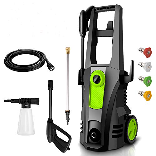 TEANDE 3500 PSI Electric Pressure Washer, High Pressure Washer, Professional Washer Cleaner Machine with 4 Interchangeable Nozzles,2.6 GPM,1800W(Green)