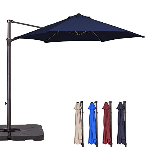 JEAREY 10FT Offset Cantilever Patio Umbrellas Outdoor Patio Umbrella Hanging Heavy Duty Large Round Sun Umbrella with 360° Rotation and Crank System & Cross Base for Backyard Pool Market Balcony Deck
