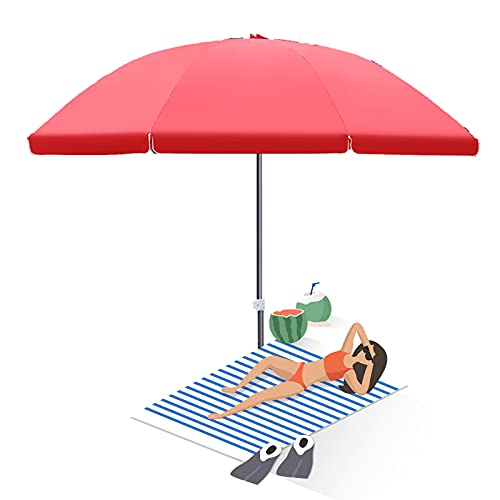Patio Umbrella Ø2.4m 2.8m Large Outdoor Parasol with Sturdy Ribs Height Adjustable Sun Shade for Beach Market Commercial Event Blue Red